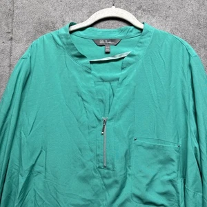 Ulla Popken Top Womens 20/22 Shirt Tunic Green Roll Tab Sleeve 1/2 Zip Turquoise - Picture 1 of 9