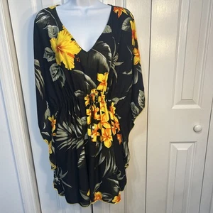 FAVANT Hawaii Women Beach Coverup One Size Black Yellow Drawstring Waist New - Picture 1 of 6