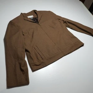 Evan Picone Jacket Sz 14 Trucker-Style Zip-Up Woven Brown Structured Essentials - Picture 1 of 14