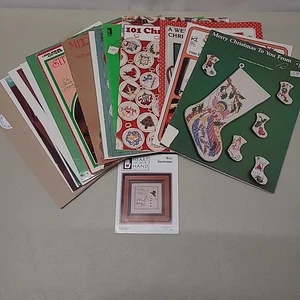 (22) CROSS STITCH Christmas Pattern Books Stocking Ornaments Wall Decor Floss - Picture 1 of 5