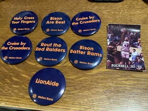 SEVEN VINTAGE DIFFERENT BUCKNELL BASKETBALL MELLON BANK PINBACKS 1990'S - Picture 1 of 3