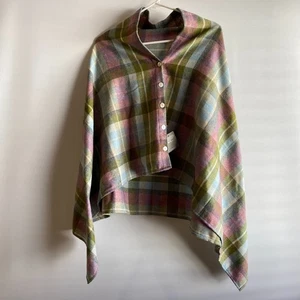 Earth Squared Plaid Wolle Halstuch Freihandel Hybrid Poncho Schoß Decke Einheitsgröße Neu mit Etikett - Bild 1 von 13