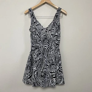 Azul One Piece Swimsuit Dress Black & White Paisley Print Women's 16W - Picture 1 of 5