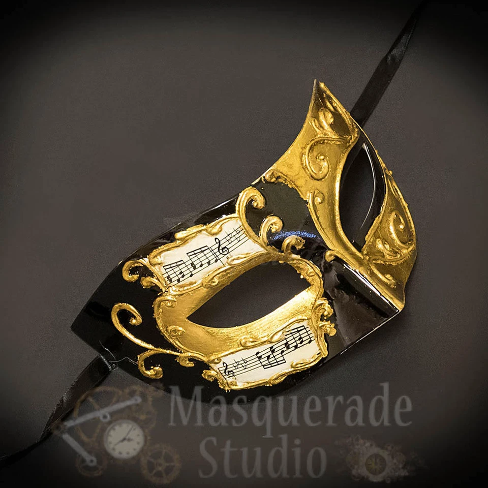 Mens Musical Half Phantom of the Opera Classic Masquerade Ball Mask [Black/Gold] - Image 1 of 1