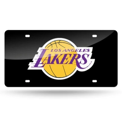 Placa de licencia láser con aspecto de espejo negro logotipo de la NBA de Los Angeles Lakers Foto 1 de 4
