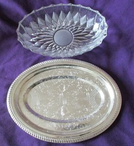Vintage Patterned Glass  Fruit Bowl Serving Dish 19cm with Silver Plated Tray - Picture 1 of 12