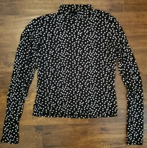 Nasty Gal Size US 6 Black Polka Dot Cropped Mock Neck Top Long Sleeve Knit... - Picture 1 of 3