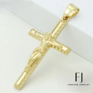 Men's Stainless Steel JESUS CROSS 68mm Charm Pendant.Unisex Gold plated Box - Picture 1 of 3
