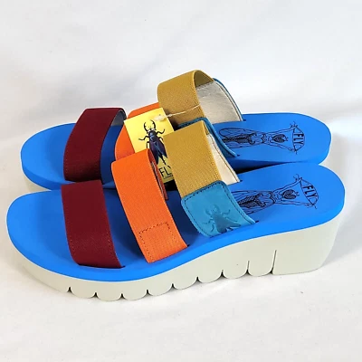 Fly London YIAN 坡跟弹力 3 带懒人凉鞋 尺寸 39/美国 8 8.5 全新无标签 — 第 1/4 张图片