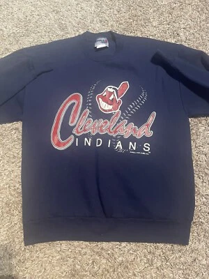 Vintage Cleveland Indians Chief Wahoo Navy Crew Neck Sweater Chalk Size large - Image 1 of 4