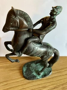 Seltene wunderschöne antike Bronze Pferd Jockey Statue schwere Patina Polo Reiter Sport - Bild 1 von 15