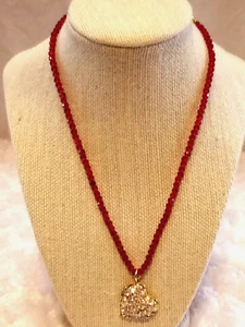 HEIDI DAUS "HEART" Pendant (Siam Red-Color) Faceted Glass Beaded Necklace - Picture 1 of 12