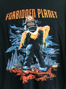 New Vtg Y2K Marc Ecko Forbidden Planet Sci-Fi Movie Robot Sexy Girl Blk Shirt~L - Picture 1 of 8