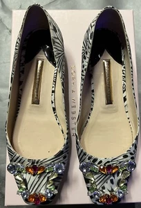 Sophia Webster Jeweled Margaux Sq. Zapatos de mujer puntera plana negro blanco talla 36,5 - Imagen 1 de 10