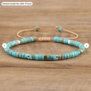 Boho Turquoise Stone Coconut Shell Bead Adjustable Chord Wristband Bracelet 3051 - Picture 1 of 1