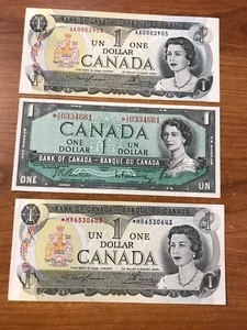 Canada $1 1973 bank note Replacement note $1 1954 replacement note $1 1973 low - Picture 1 of 2