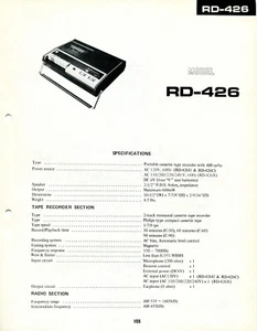 GRABADORA DE CINTA DE CASETE MANUAL DE SERVICIO NÍTIDO DE COLECCIÓN con RADIO AM MODELO RD-426 - Imagen 1 de 2