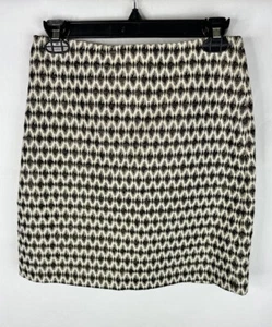 Loft Womens Skirt 4P White Gold A Line Cotton Blend Lined Striped Exposed Zipper - Picture 1 of 5