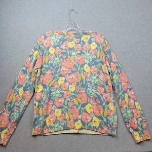 LL Bean Cardigan Sweater Womens Medium Supima Cotton Floral Cottage Core - Picture 1 of 10