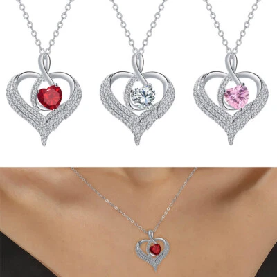 European Mother's Day Heart CZ Pendant Necklace For Women Jewelry Silver Plated - Image 1 of 4