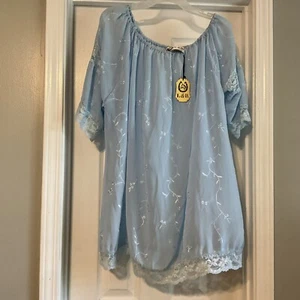 L&B Lucky & Blessed Gr. 3XL Babyblau Dessous Tunika Spitze bestickt Boho USA - Bild 1 von 3