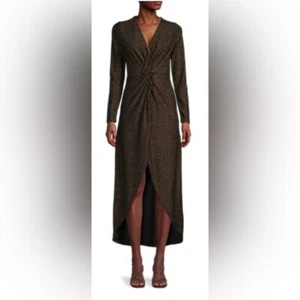 BETSEY JOHNSON gold/ black Metallic Twist-Front High-Low Dress size large - Picture 1 of 8