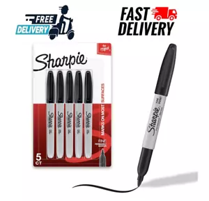 Sharpie Permanent Markers, Fine Point, Black, 5 Count - FREE SHIPPING!! - Picture 1 of 9