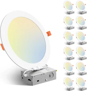 12 Pack 8 Inch 5CCT Ultra-Thin LED Recessed Ceiling Light with Junction Box, 270 - Picture 1 of 7