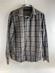 Perry Ellis Shirt Men's Size Medium Gray Plaid Button Up Long Sleeve Stritch - Picture 1 of 9