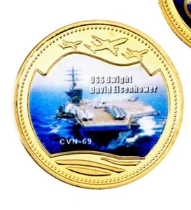 U.S. Navy Aircraft Carrier USS D EISENHOWER Gold Plated Challenge Coin W/BOX/COA - Picture 1 of 5