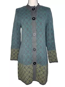 Nomadic Traders Cardigan Sweater Medium Duster Gray Green Geometric L/S - Picture 1 of 5