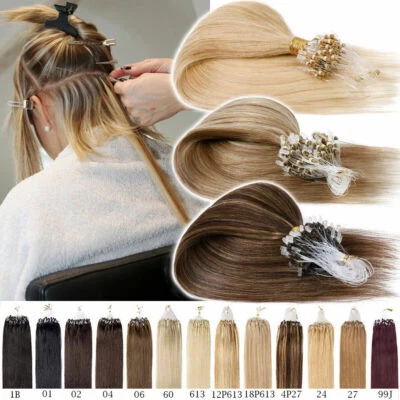 Micro Ring loop Beads Link Indian 100% Remy Human Hair Extensions 50-300Strands - Image 1 of 4