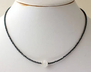 Hematite Necklace Gemstone Necklace Rainbow Moonstone Faceted Necklace - Picture 1 of 3