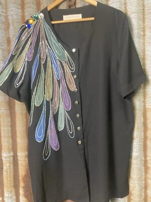 Size 20 Black With Vibrant Contrast Glittery Australian Made Top Blazer Jacket - image 1 of 4