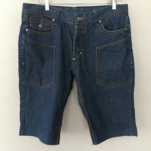 Men’s Denim Jean Biker Short Shorts Sz. 38 Blue Button Up Fly Cargo Pockets - Picture 1 of 8