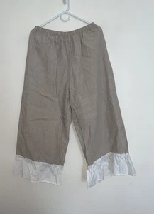Bodil Lagenlook Boho Taupe Linen Pleated Bottom Flare Pants - Sz. L - Picture 1 of 4