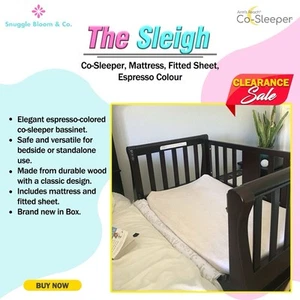 The Sleigh Co-Sleeper, Mattress, Fitted Sheet - Espresso Colour - Picture 1 of 3