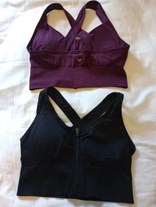 VINA Seamless Sport Bra Sz XL Delta Front Zip Magenta Black Lot 2 Pristine - Picture 1 of 7