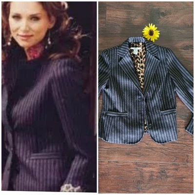 CAbi Blazer 4 Black White Poly Rayon Blend Button Front Striped Pockets Chic - Imagem 1 de 4