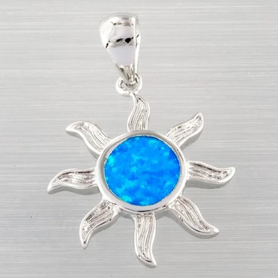 Collar colgante Sunburst Ocean Blue Fire Opal plata joyería Foto 1 de 4