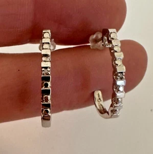 Sterling Silver Hoop Earrings CZ Bar Set Stunning Signed 925 - Picture 1 of 16