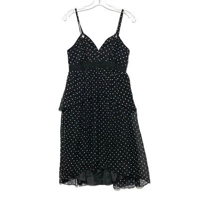 Nicole Miller Black Polka Dot Dress All Silk Sweetheart Spaghetti Strop Size 4 - Image 1 of 4