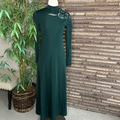 Felix Arbeo for Aventura Vintage 70s Green  High Neck Maxi Dress Size Small - Image 1 of 4