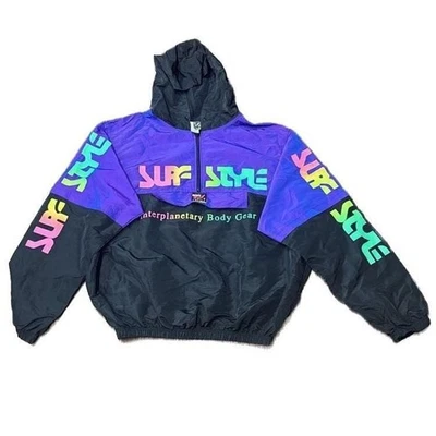 Vintage Surf Style Hoodie Windbreaker Purple Surfer 80s 90s one size fits all - Image 1 of 4