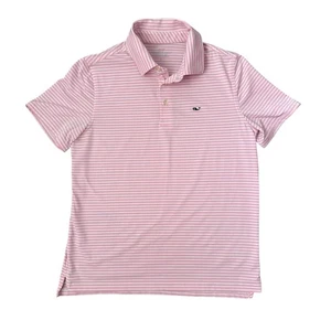 Vineyard Vines Boys size L (16) Performance Polo - EUC Pink And White Striped - Picture 1 of 5