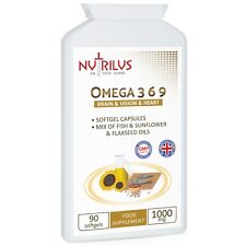 Omega 3 6 9 90 Softgel Capsules 1000mg Oil - EPA, DHA - Brain - Heart - Vision