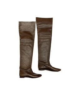 OL'AUTRE CHOSE Flat Brown Leather Knee-High Boots Size 37 - Picture 1 of 8