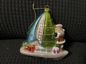 Mundgeblasenes Glas Segelboot Weihnachtsmann Ornament Weihnachten Vintage EUC - Bild 1 von 15
