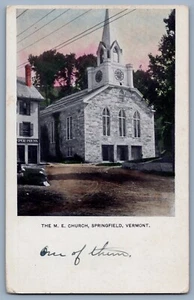 Springfield , Vermont M.E. Church Hand Colored Postcard - Picture 1 of 2