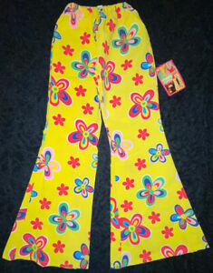 UNISEX YELLOW FLORAL BELL-BOTTOMS PANTS NEW WITH TAGS PARTY DISGUISE ELASTICATED